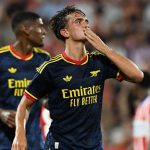Max Dowman of Arsenal celebrates after scoring his team's third goal against Girona during the pre-season friendly