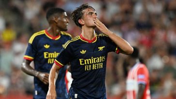 Max Dowman of Arsenal celebrates after scoring his team's third goal against Girona during the pre-season friendly