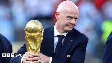 FIFA president Gianni Infantino, whose position is under threat after the World Cup investment plan was scrapped