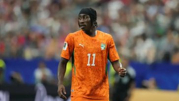 Yan Diomande of Ivory Coast looks on during a FIFA World Cup 2026 match