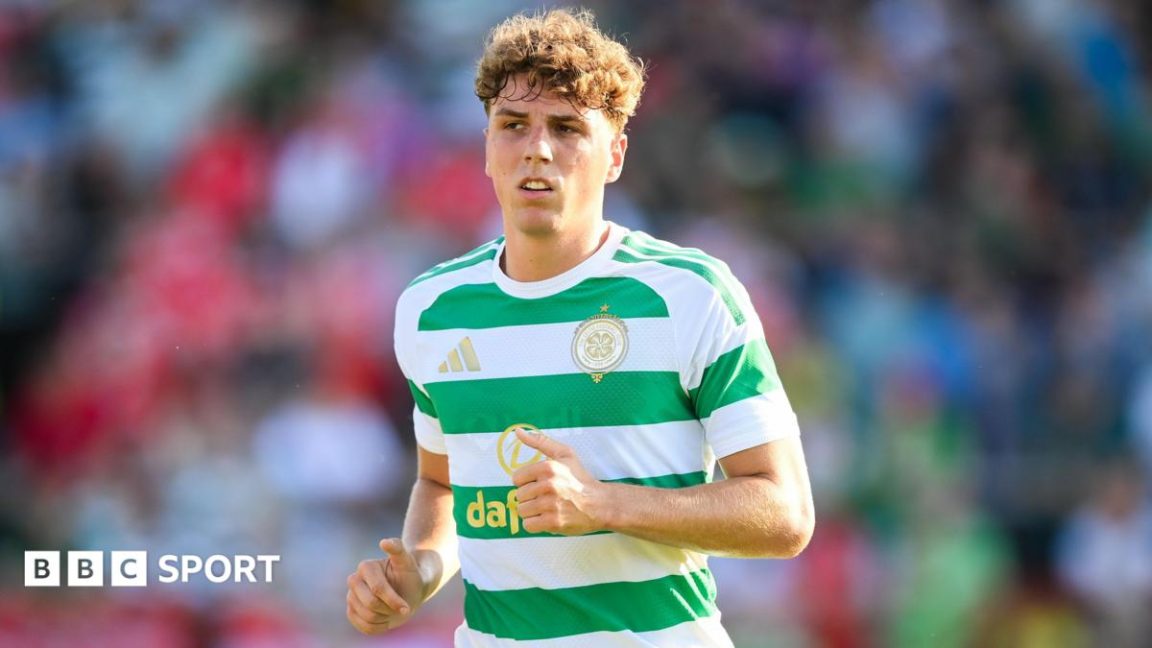 Arne Engels in action for Celtic in his green and white hooped jersey ahead of his £22m move to West Ham United