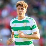 Arne Engels in action for Celtic in his green and white hooped jersey ahead of his £22m move to West Ham United