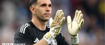Emi Martinez of Aston Villa in his goalkeeper kit during a Premier League match