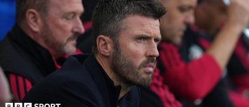 Manchester United head coach Michael Carrick watches from the touchline during his side's 1-1 draw at Fulham