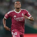Kylian Mbappe reacts during Real Madrid's defeat at the Bernabeu